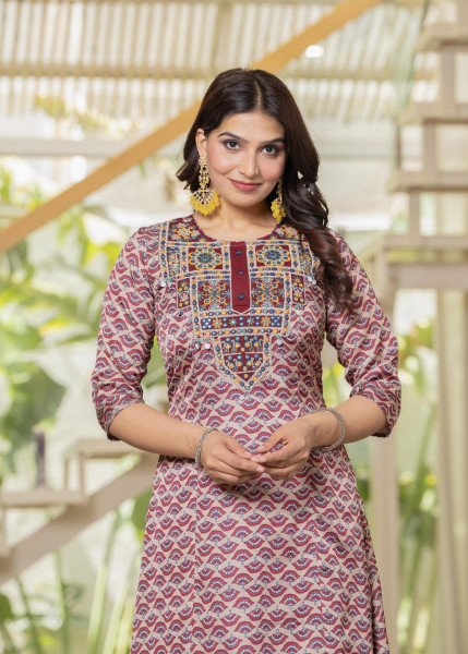 Ivory Floral Poly Kurta and Pants Set with Mirror, Thread Work and Telesales Detail