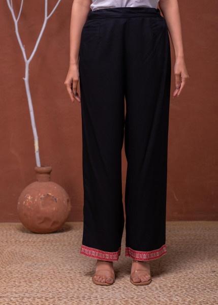 Polycotton Maroon Embroidered Kurta Pant Set with Mirror, Thared Work & Tassels