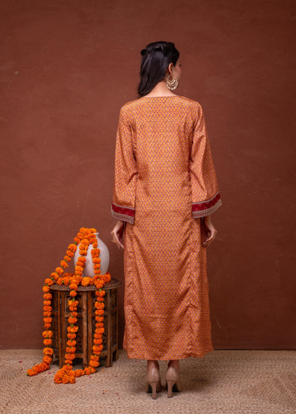 Mustard Embroidered A-Line Kurta with Mirror & Thread Work