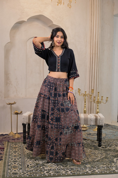 Mustard Floral Embroidered Co-ord Set with Mirror & Thread Work