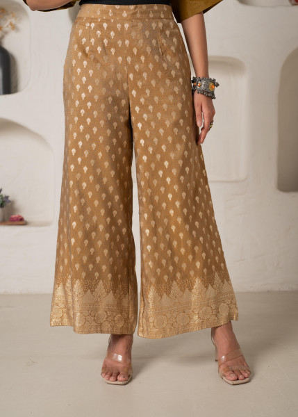 Mustard Viscose Solid A-Line Tunic With Pants Co-Ord Set With Zari & Sequence Work