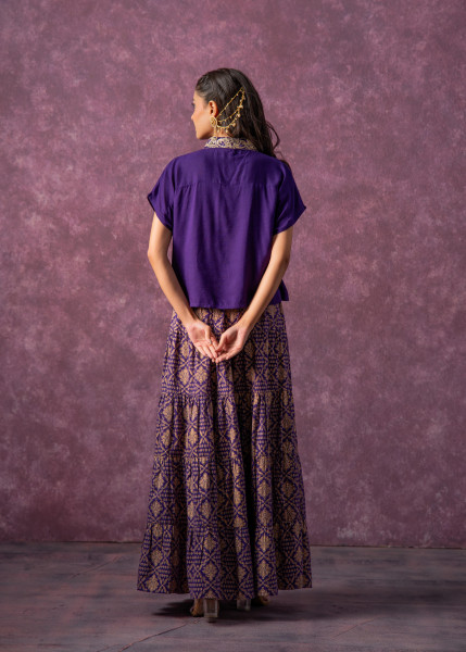 Purple Viscose Solid  Top With Skirt Co-Ord Set With Mirror & Sequence Work