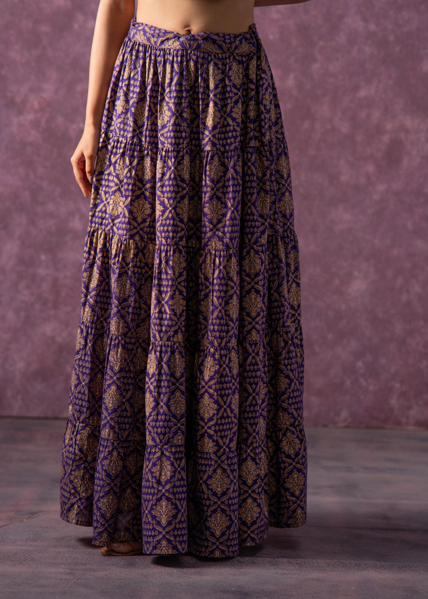 Purple Viscose Solid  Top With Skirt Co-Ord Set With Mirror & Sequence Work