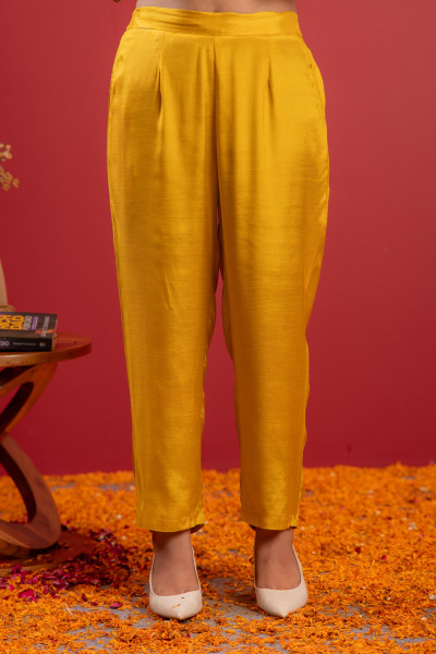 Mustard Viscose Kurta with Pants & Dupatta Set with Thread & Zari Work