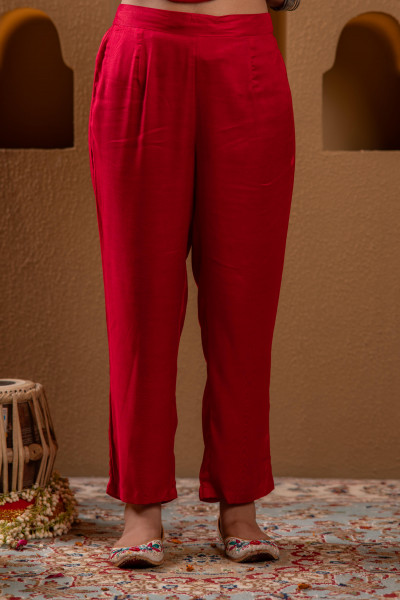 Red Manmade Fiber Straight Kurta Pant And Dupatta Set with Mirror, Thread, Dori & Sequin Work