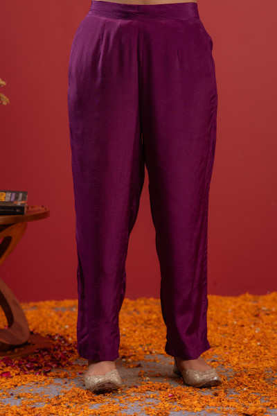 Purple Anarkali Suit With Embroidered Dupatta & Pant