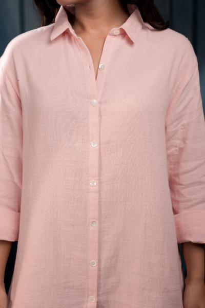 Women's peach Cotton Shirt with Full Sleeves and Front Slit