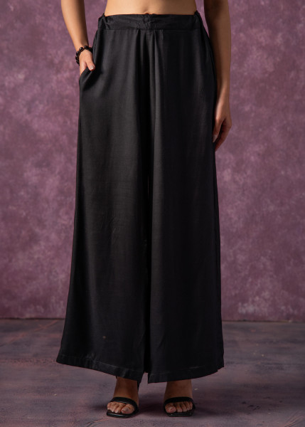 Solid Black Flared Palazzo Pants
