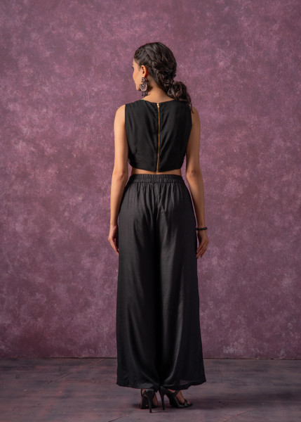 Solid Black Flared Palazzo Pants