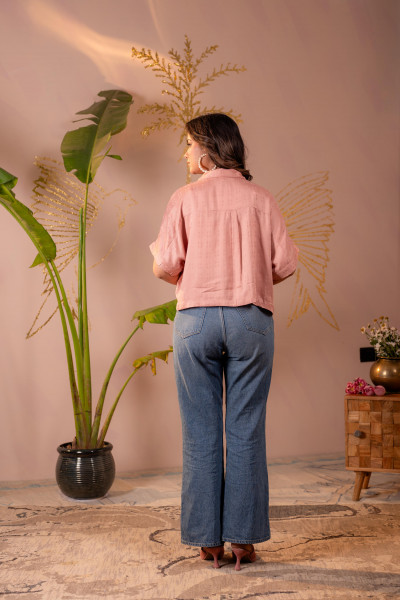 Lamora Rose Gold Textured Casual Shirt Top