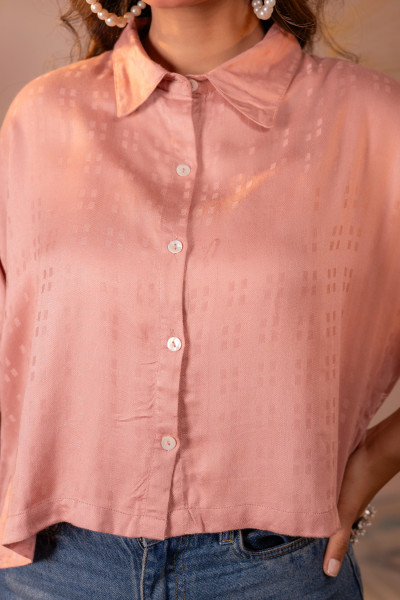 Lamora Rose Gold Textured Casual Shirt Top