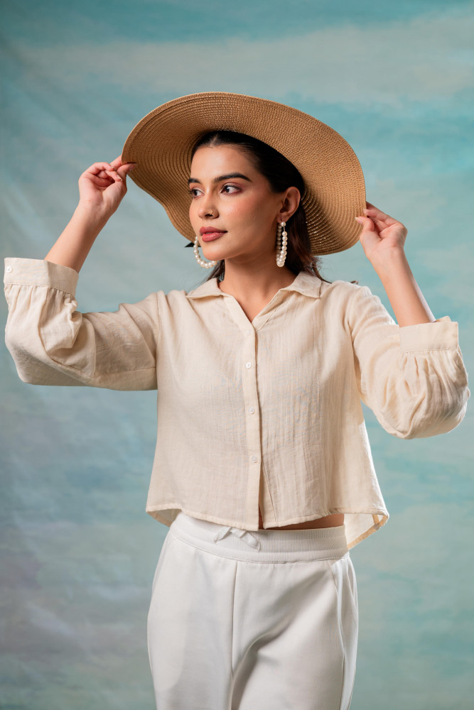 Lamora Beige Minimal Textured  Shirt