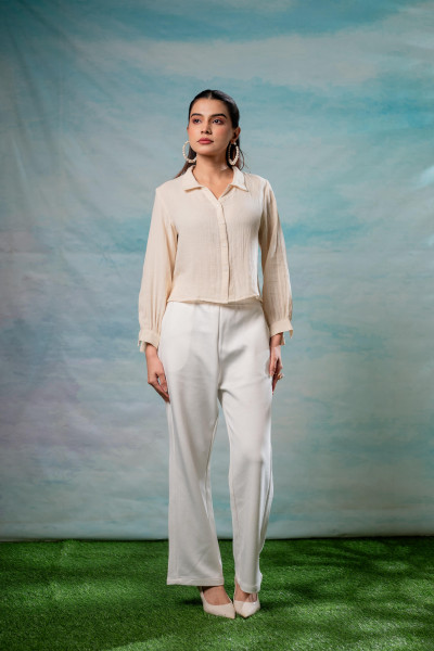 Lamora Beige Minimal Textured  Shirt