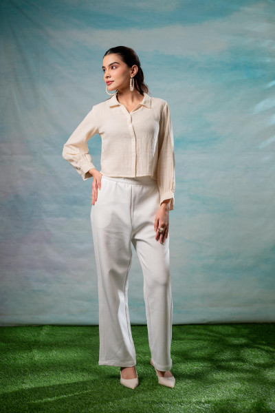 Lamora Beige Minimal Textured  Shirt