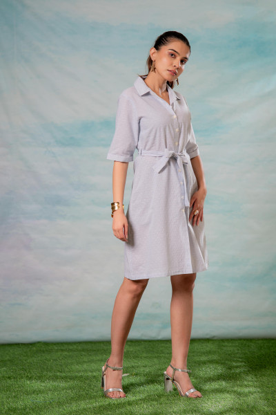 Lamora Women’s Light Aqua Shirt Dress with Front Tie-Up Belt