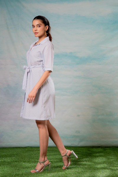 Lamora Women’s Light Aqua Shirt Dress with Front Tie-Up Belt