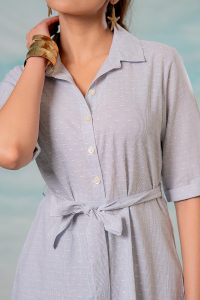 Lamora Women’s Light Aqua Shirt Dress with Front Tie-Up Belt