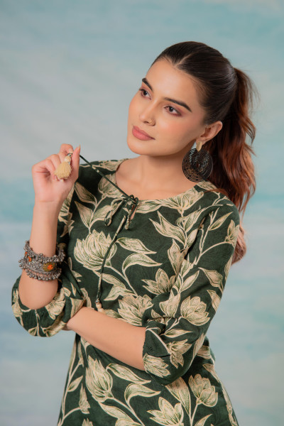Green Floral Printed Viscose Tunic