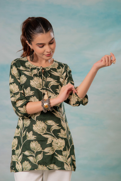 Green Floral Printed Viscose Tunic
