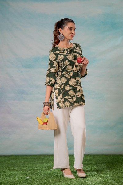 Green Floral Printed Viscose Tunic