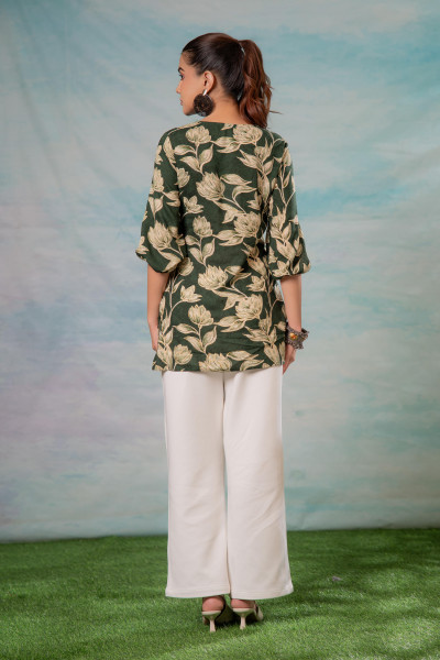 Green Floral Printed Viscose Tunic