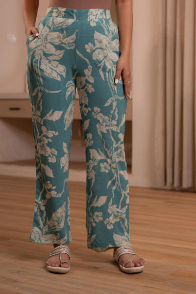 Teal Floral Printed Co-ord Set with Button Details