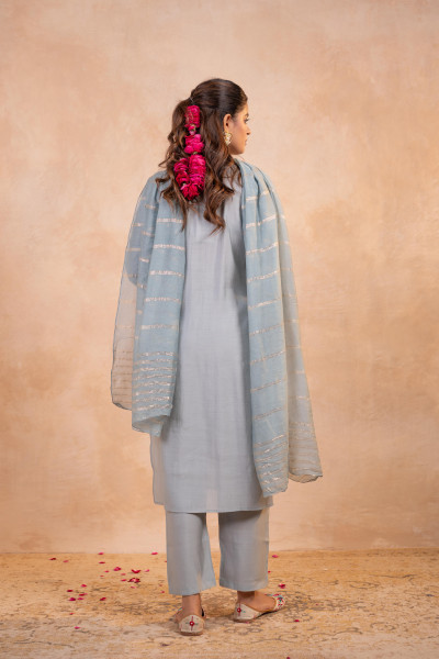 Gray Serenity Embroidered  Suit Set