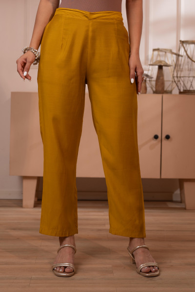 Mustard Solid Embroidered Straight Kurta Pant and Dupatta Set with Thread Work