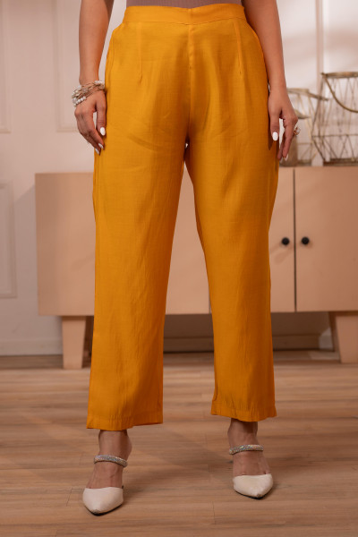 Yellow Solid Embroidered Straight Kurta Pant and Dupatta Set with Thread Work