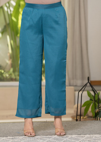Teal Solid Man Made Fiber Kurta Pant Dupatta Set with Beads and Sequence Work