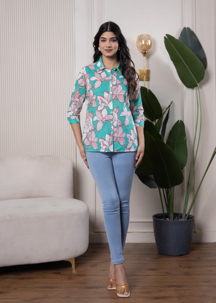 Lamora Turquoise Floral Button-Down Shirt