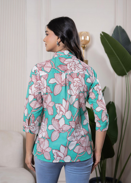 Lamora Turquoise Floral Button-Down Shirt