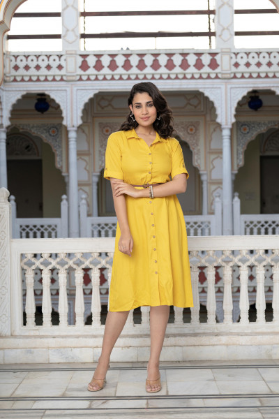 Lamora Mustard Yellow  Shirt Dress