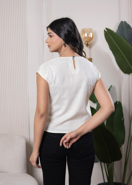 Lamora Off-White & Blue Colorblock  Casual Top