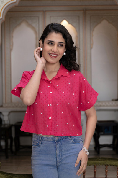 Lamora Pink Heart Sprinkles Boxy Shirt Top