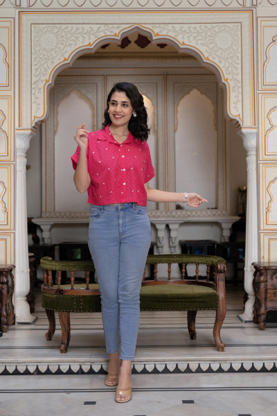 Lamora Pink Heart Sprinkles Boxy Shirt Top