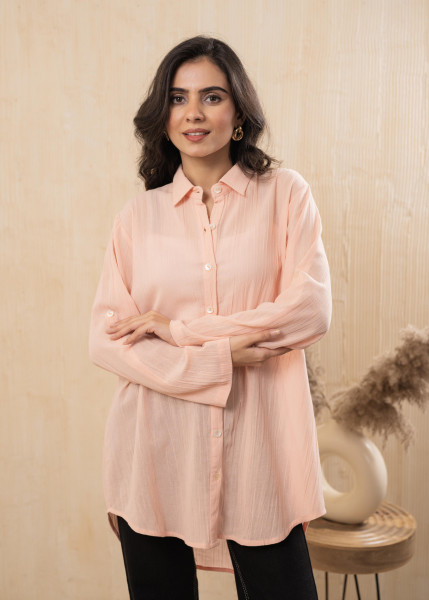 Lamora Soft Peach Oversized Relaxed Shirt Tunic