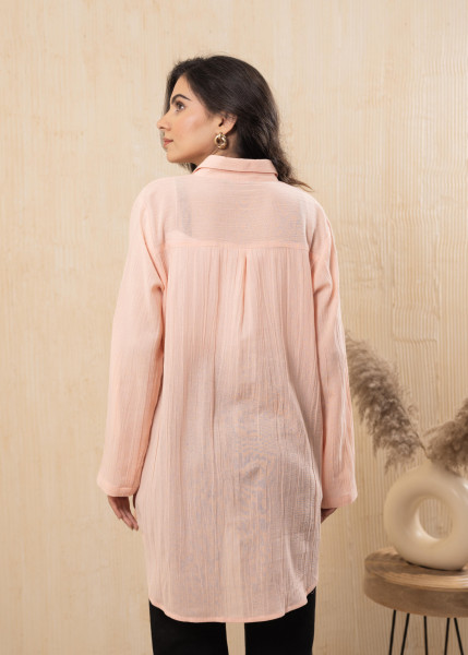 Lamora Soft Peach Oversized Relaxed Shirt Tunic