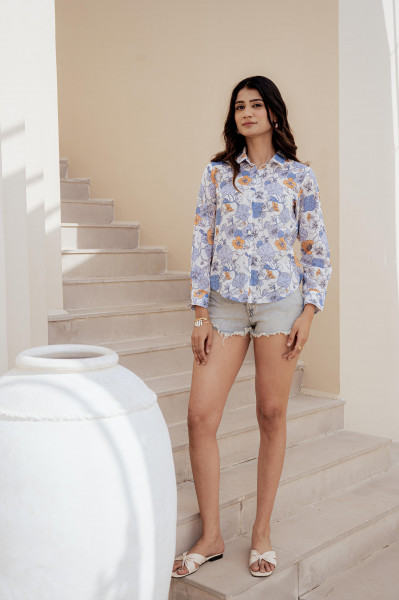 Lamora Floral Printed Button-Down Shirt for Women