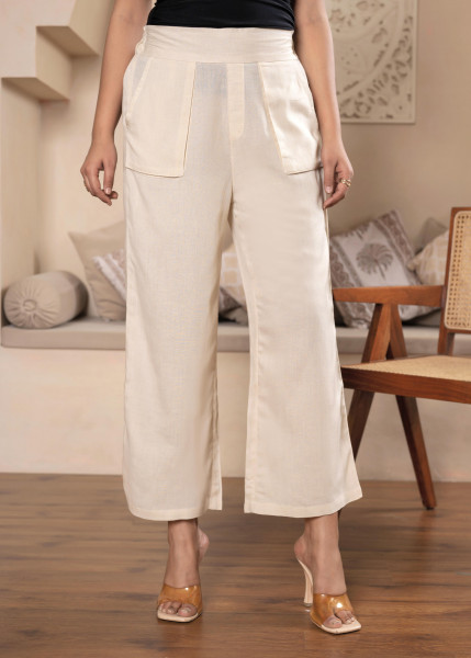 Lamora Women Beige Wide-Leg palazzo with utility pockets