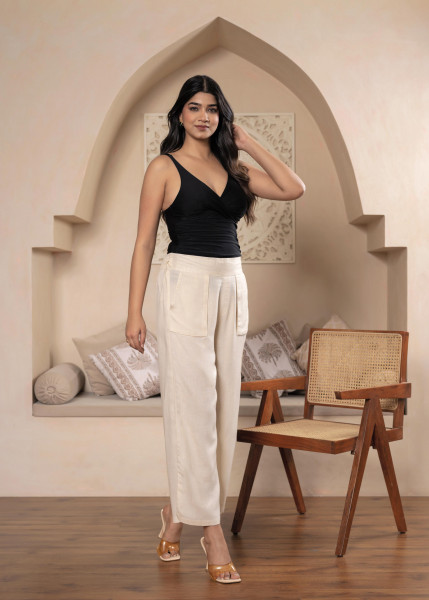 Lamora Women Beige Wide-Leg palazzo with utility pockets