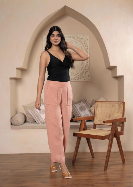 Lamora Women Peach Wide-Leg palazzo with utility pockets