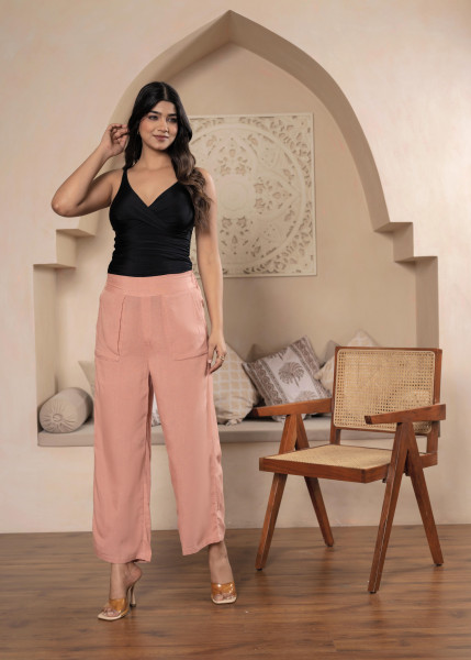 Lamora Women Peach Wide-Leg palazzo with utility pockets