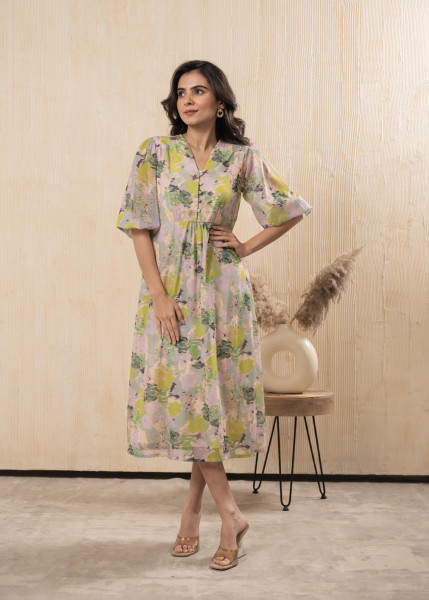 Lamora Pastel Floral A-Line Midi Dress