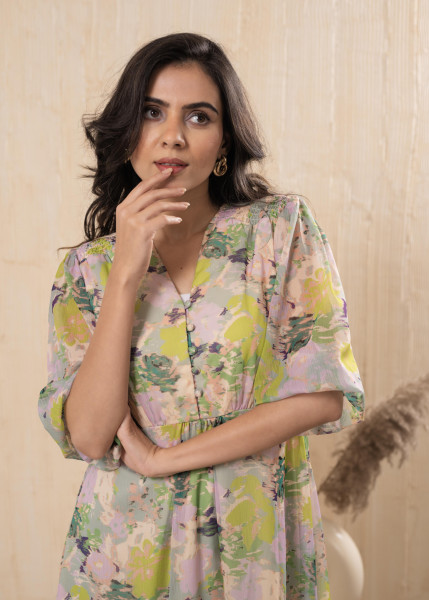 Lamora Pastel Floral A-Line Midi Dress