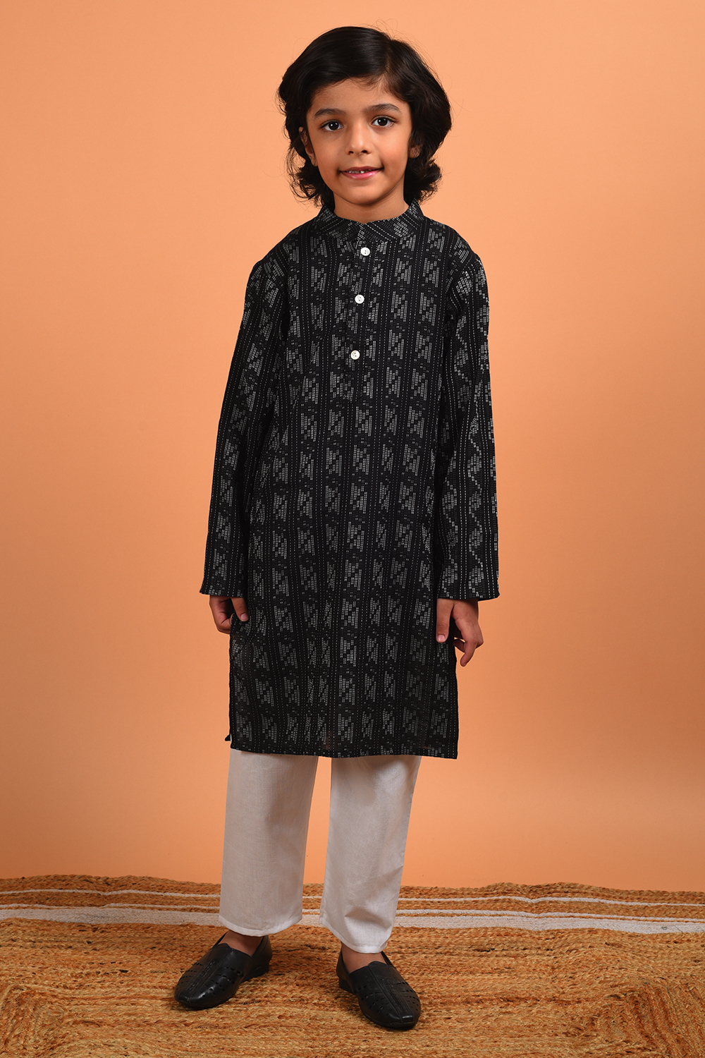 Black Kantha Kurta Set
