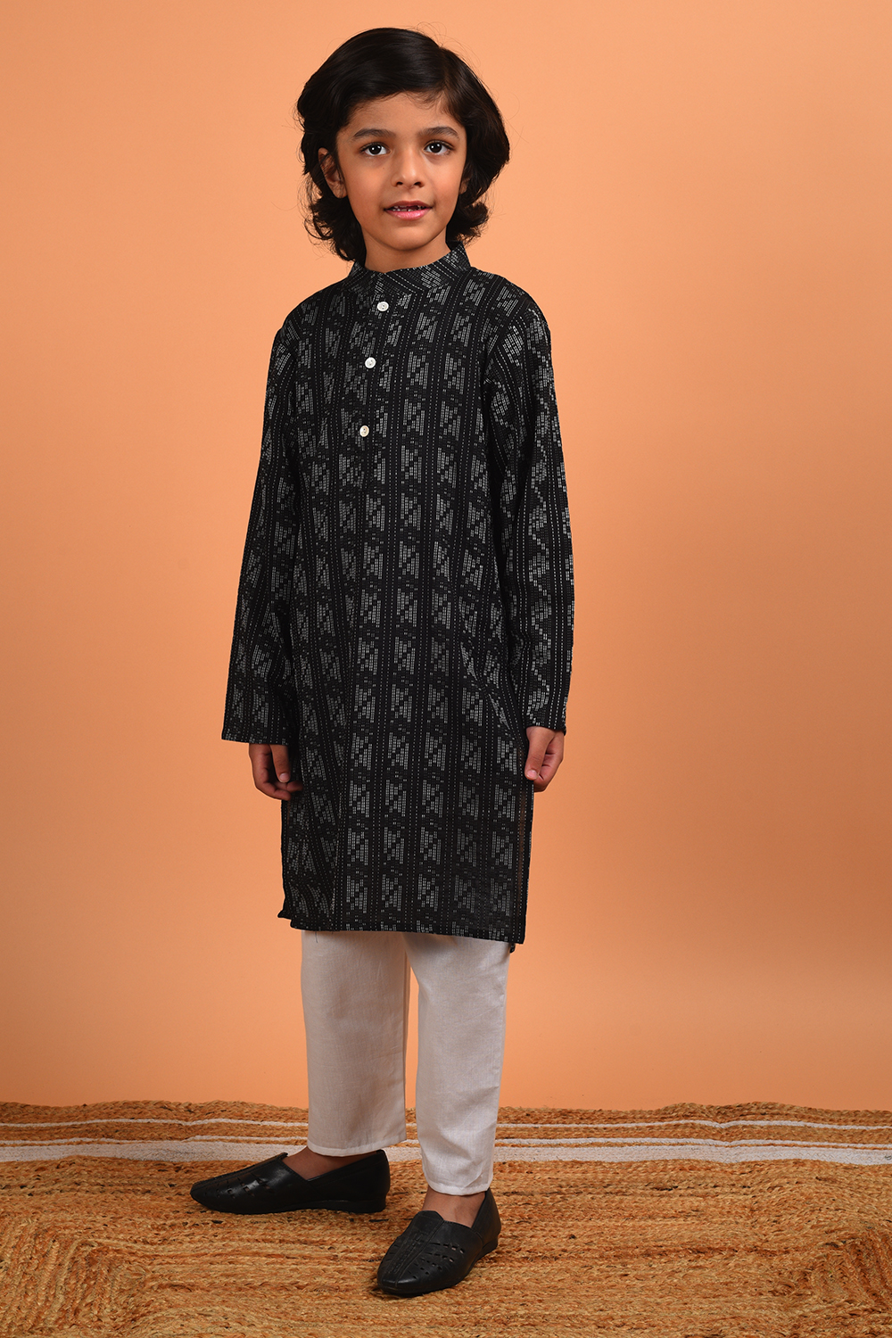 Black Kantha Kurta Set