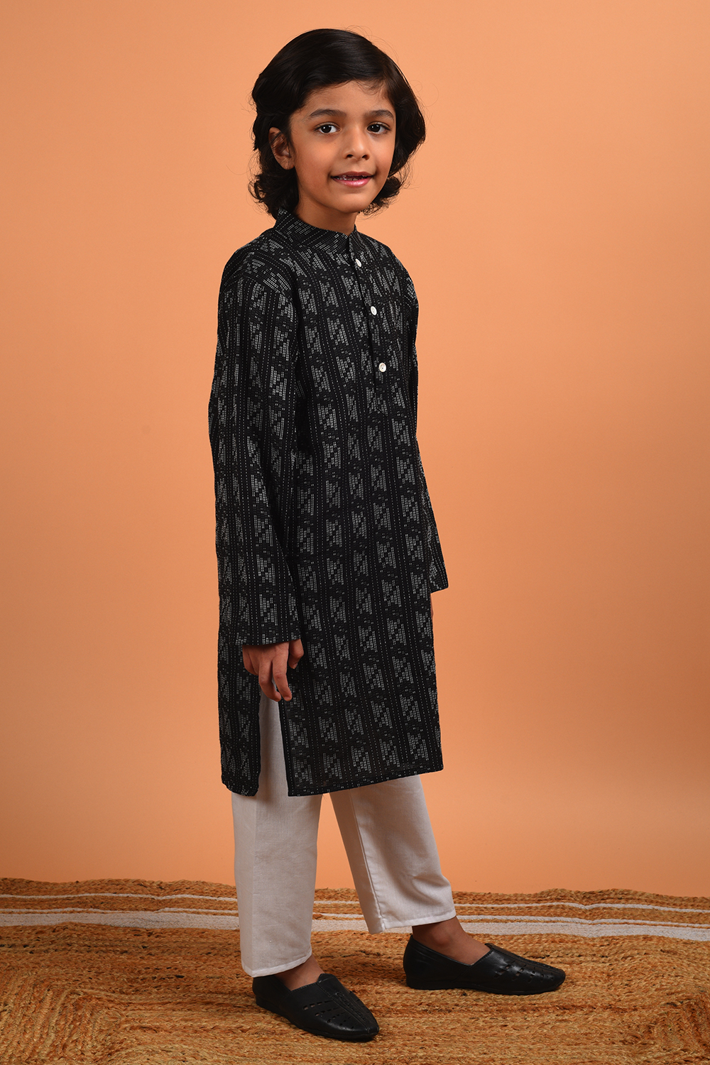 Black Kantha Kurta Set