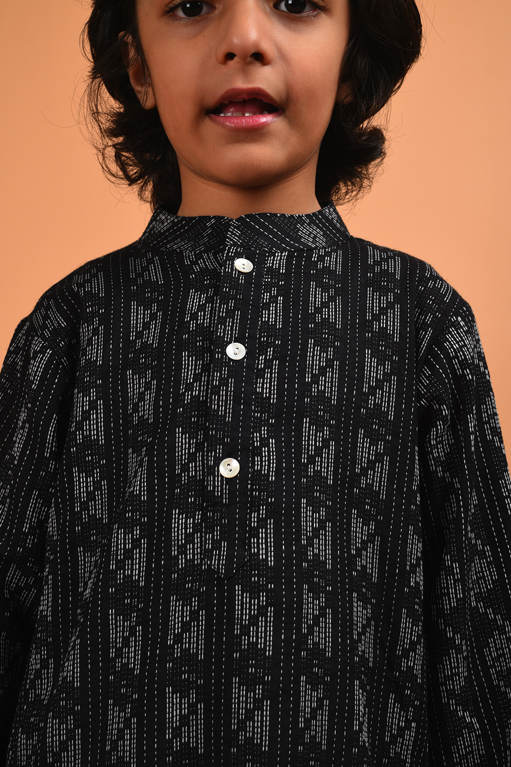 Black Kantha Kurta Set