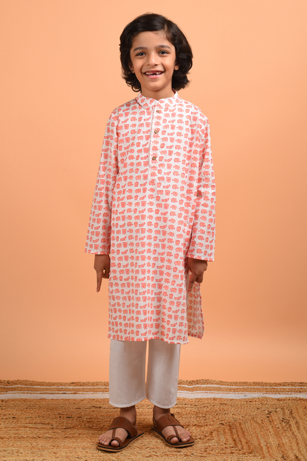 Peach Elephant Kurta Set
